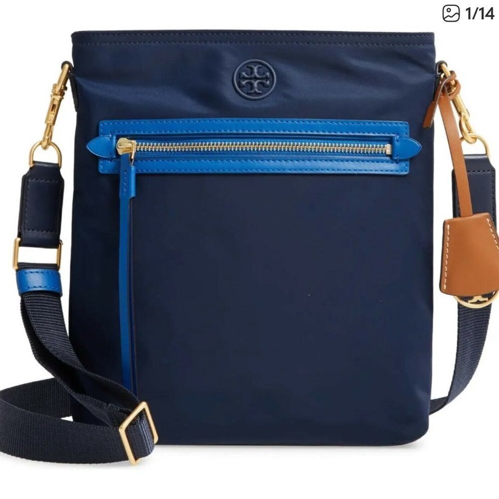 Tory Burch 'Perry' Nylon Swingpack Crossbody Bag Royal Navy Blue. Pre-Owned